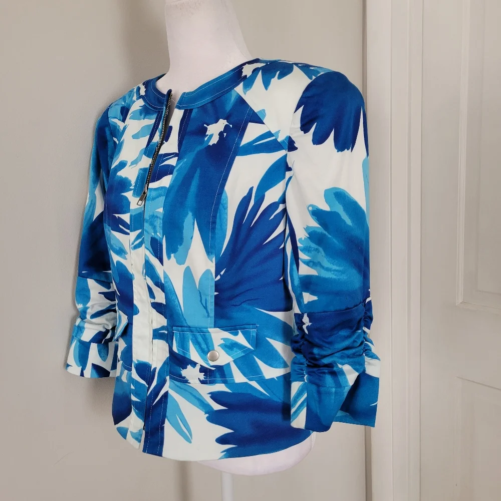 VTG Coldwater Creek Lightweight Jacket Women SIZE 6 Zip Up Peplum Coastal Floral
